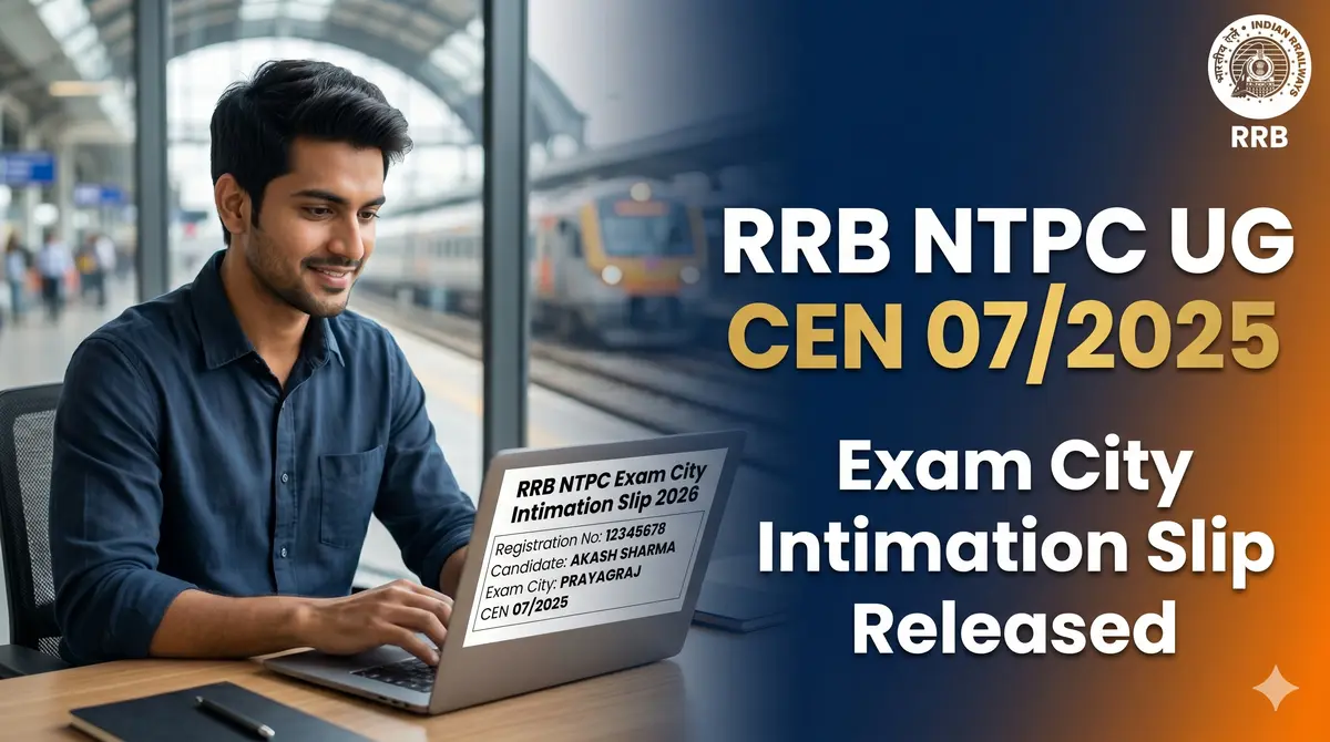 RRB NTPC UG CEN 07/2025 Exam City Intimation Slip 2026